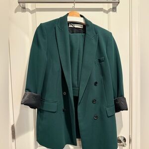 Zara Green Double-Breasted Blazer
